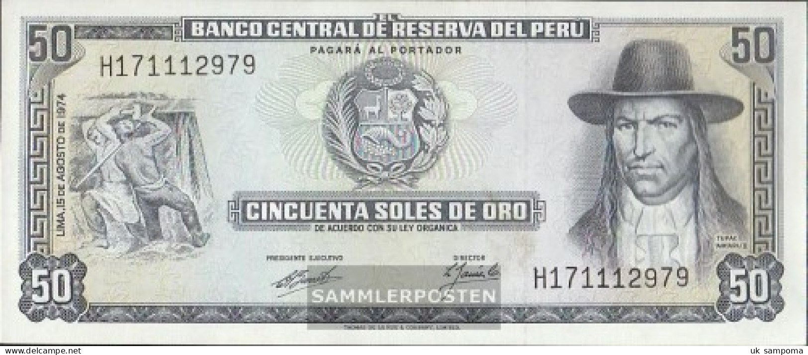 Peru Pick-number: 101c (08/1974) Uncirculated 1974 50 Soles Oro - Pérou