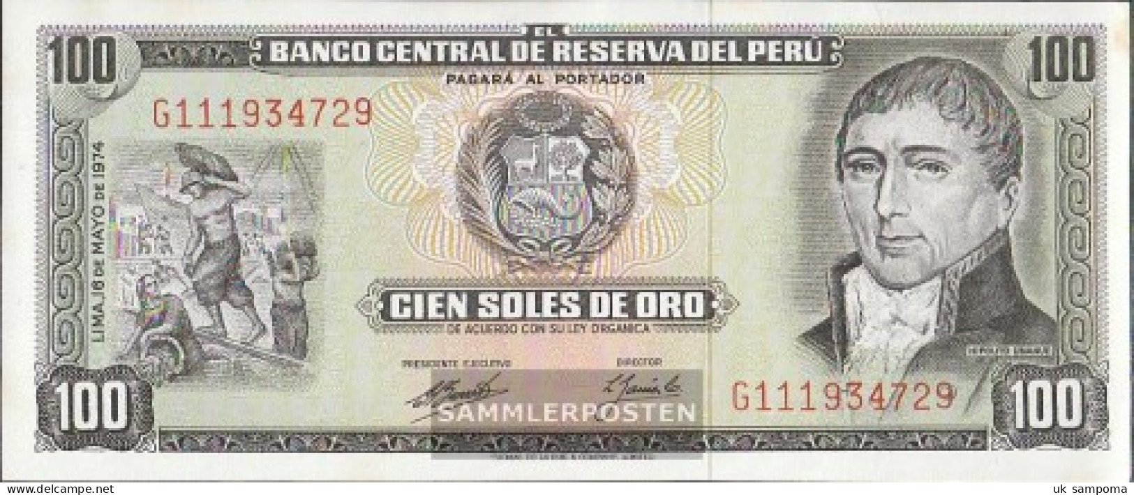 Peru Pick-number: 102c (05/1974) Uncirculated 1974 100 Soles Oro - Pérou