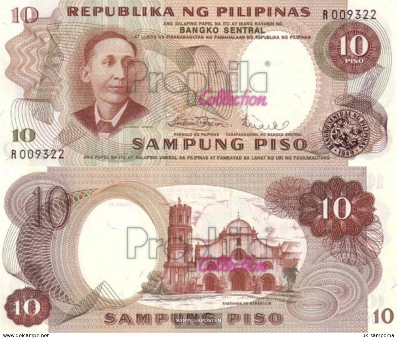 Philippines Pick-number: 144b Uncirculated 1969 10 Piso - Filippine