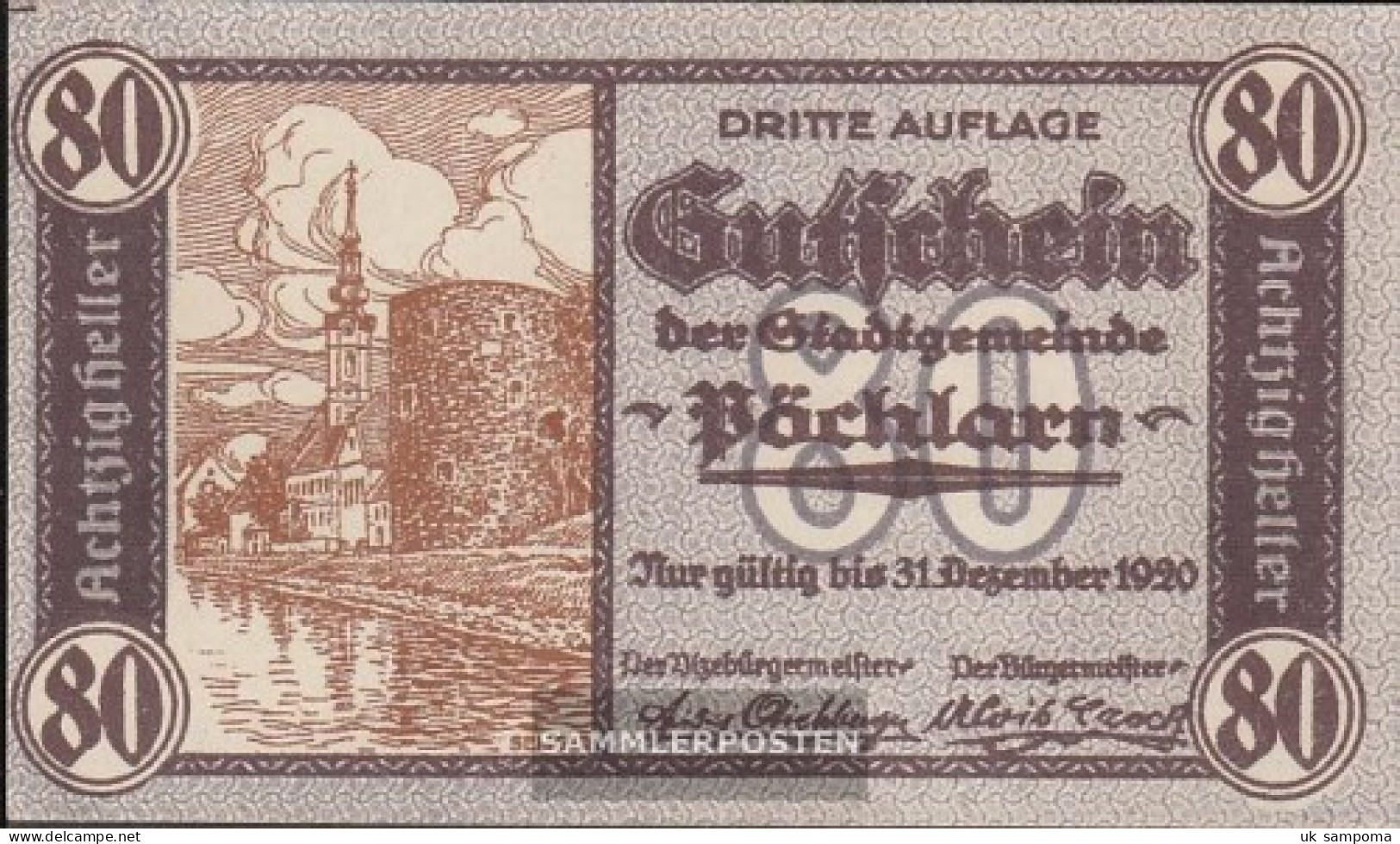 Pöchlarn Notgeld The City Pöchlarn Uncirculated 1920 80 Bright - Austria