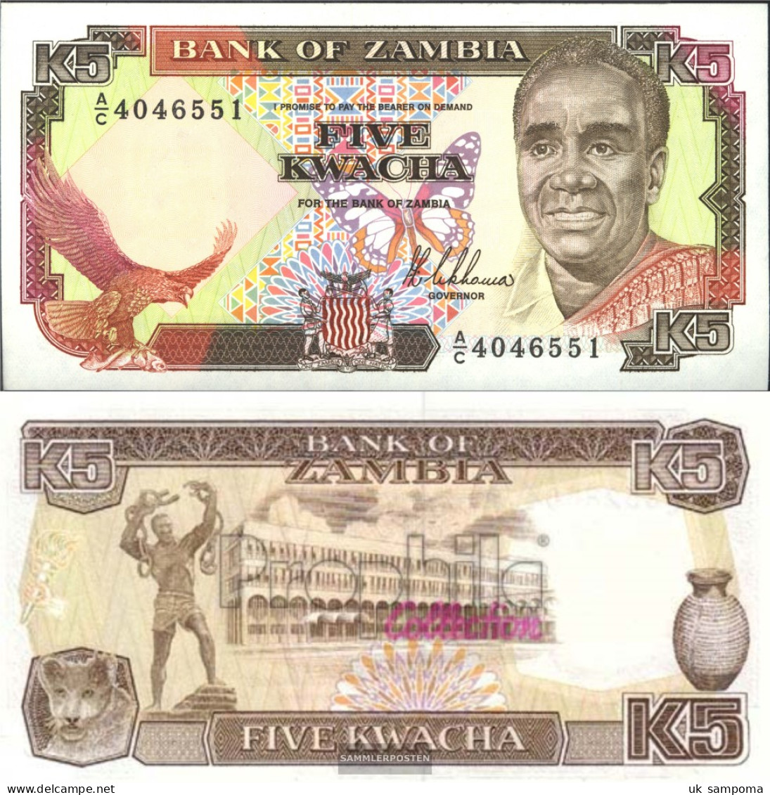 Sambia Pick-number: 30a Uncirculated 1989 5 Kwacha - Zambie