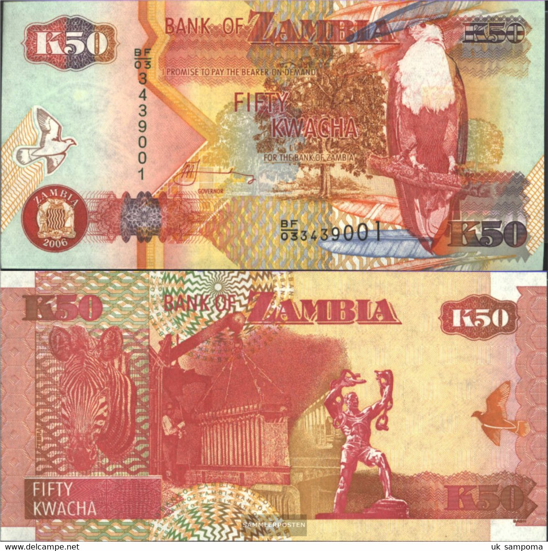 Sambia Pick-number: 37e Uncirculated 2006 50 Kwacha Eagles - Zambia