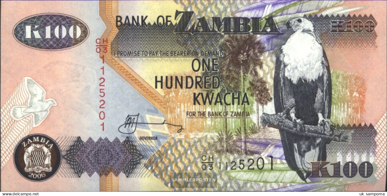 Sambia Pick-number: 38f Uncirculated 2006 100 Kwacha Eagles - Zambia