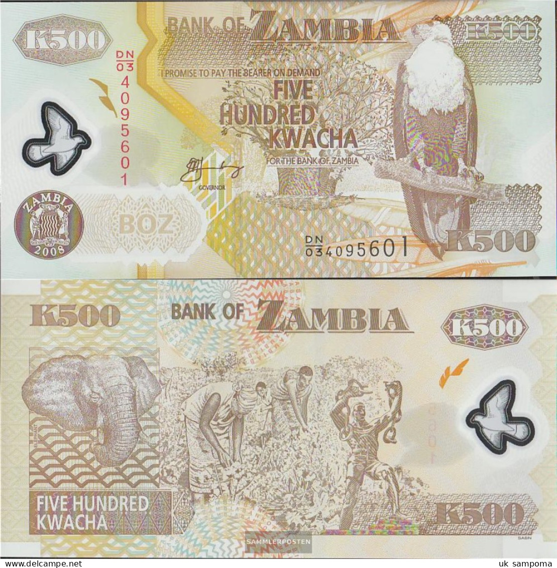 Sambia Pick-number: 43f Uncirculated 2008 500 Kwacha - Zambia