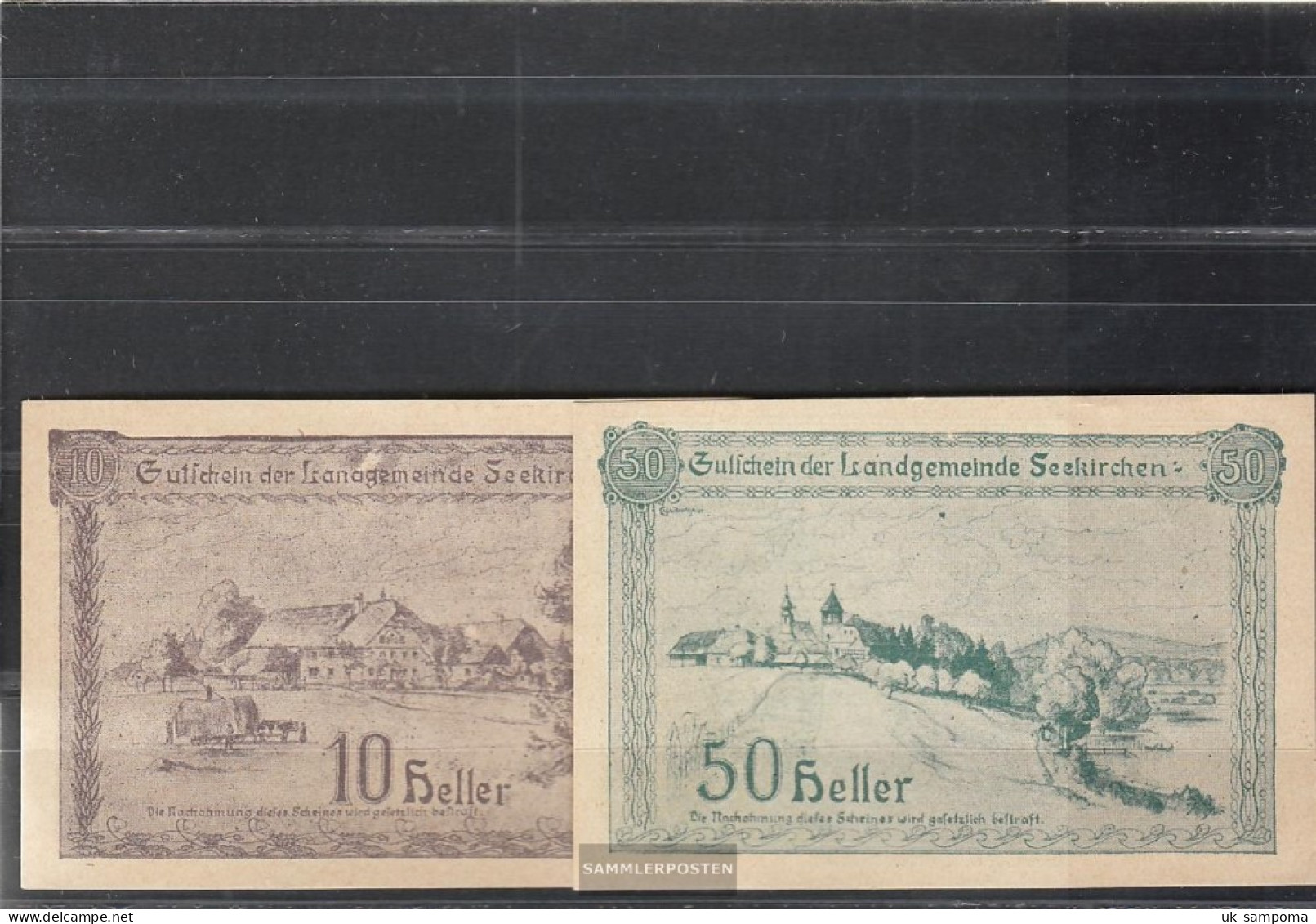 Seekirchen 2 Notgeldscheine The Community Seekirchen Uncirculated 1920 10+50 Bright - Austria