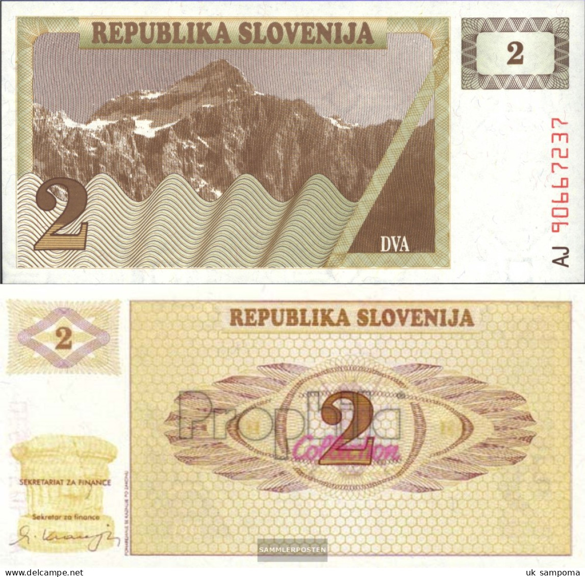Slovenia Pick-number: 2a Uncirculated 1990 2 Tolarjev - Eslovenia