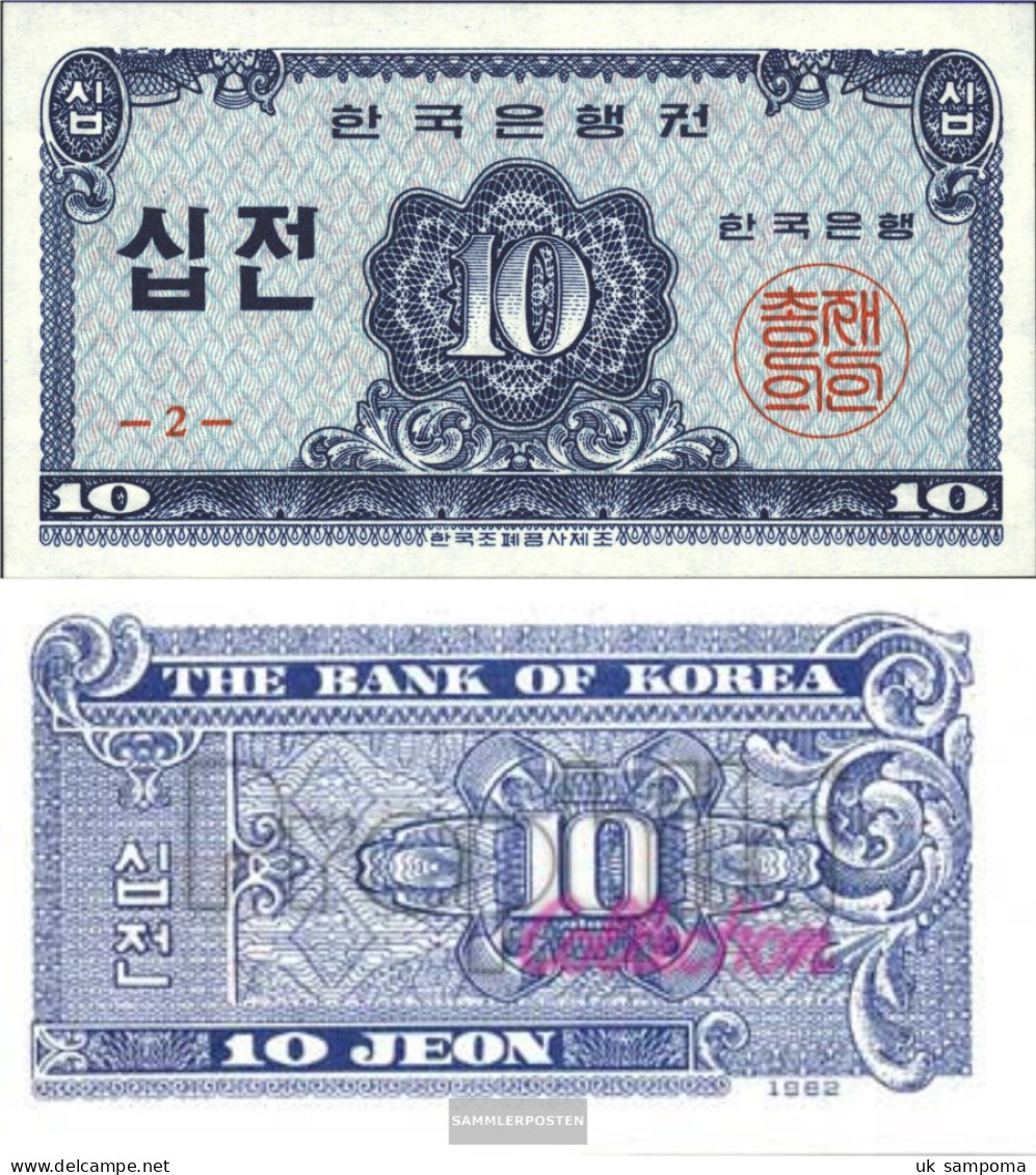 South-Korea Pick-number: 28a Uncirculated 1962 10 Jeon - Korea, South