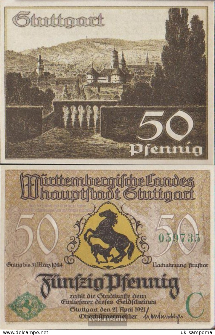 Stuttgart Notgeld: 1289.1a) C Notgeld The City Stuttgart Uncirculated 1921 50 Pfennig Stuttgart - [11] Local Banknote Issues