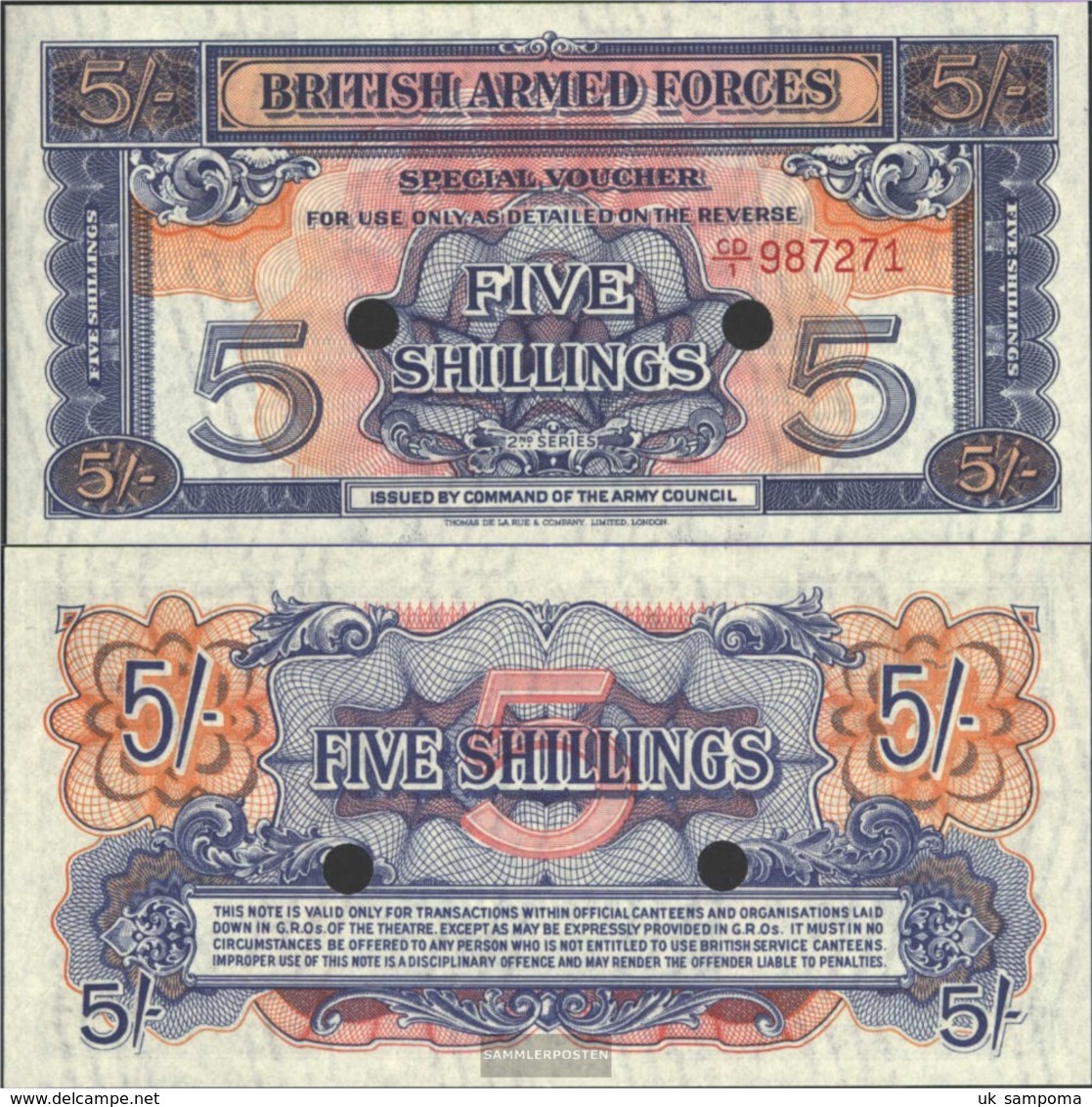 United Kingdom Pick-number: M20d Uncirculated 1948 5 Shillings - 5 Shillings