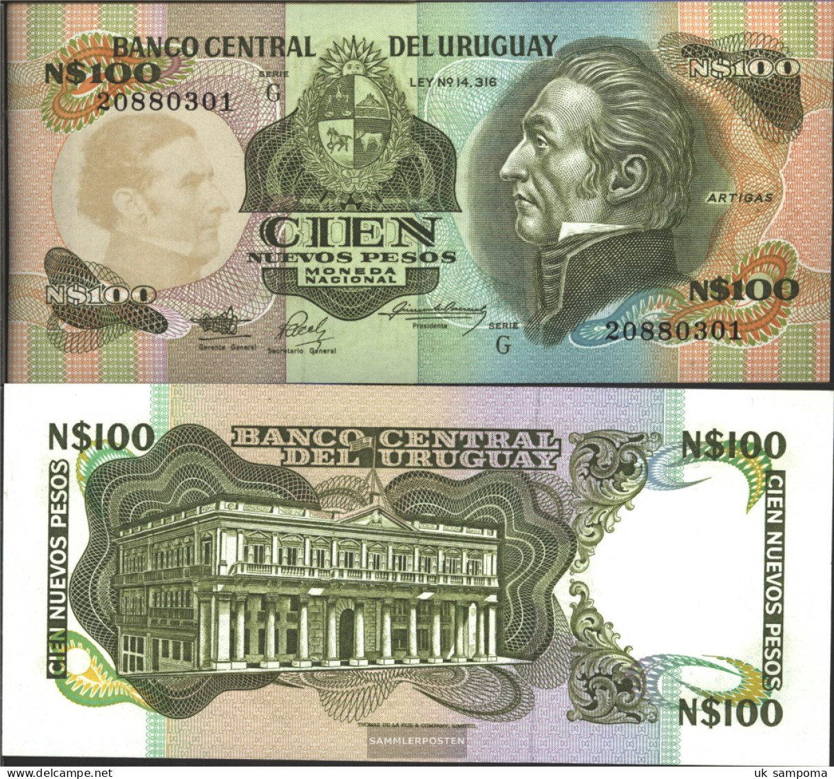 Uruguay Pick-number: 62A Uncirculated 1987 100 Nuevos Pesos - Uruguay