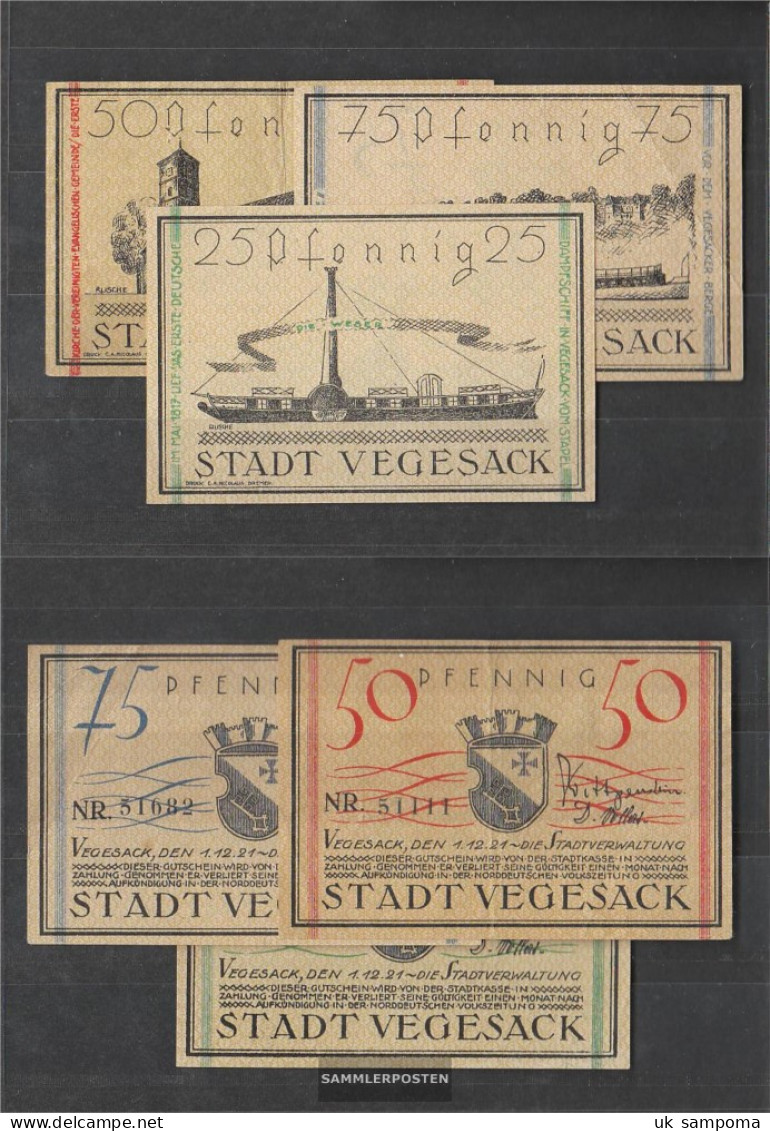 Vegesack Notgeld: 1359.2 Three Notgeldscheine The City Vegesack Uncirculated 1921 25, 50 & 75 Pfennig Vegesack - [11] Local Banknote Issues
