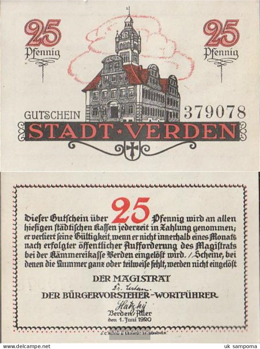 Verden Notgeld: 25 PF Notgeldschein The City Verden Uncirculated 1921 25 Pfennig Verden - [11] Emissions Locales