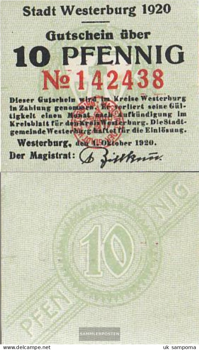 Westerburg Notgeld: 10 PF Notgeld The City Westerburg Uncirculated 1920 10 Pfennig Westerburg - [11] Local Banknote Issues