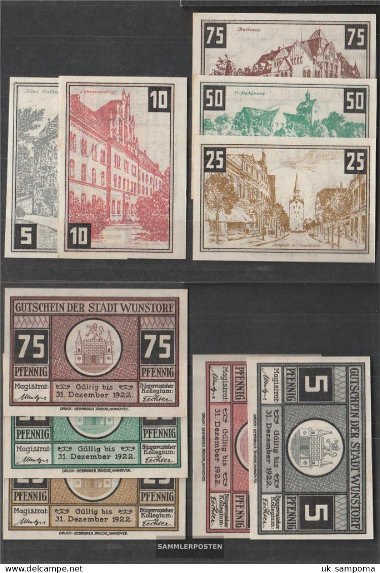 Wunstorf Notgeld: 1458.2a) Five Notgeldscheine The City Wunstorf Uncirculated 1921 5,10,25,50 & 75 Pfennig Wunstorf - [11] Local Banknote Issues