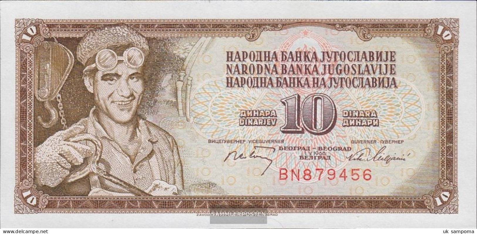 Yugoslavia Pick-number: 82a Uncirculated 1968 10 Dinara - Yugoslavia