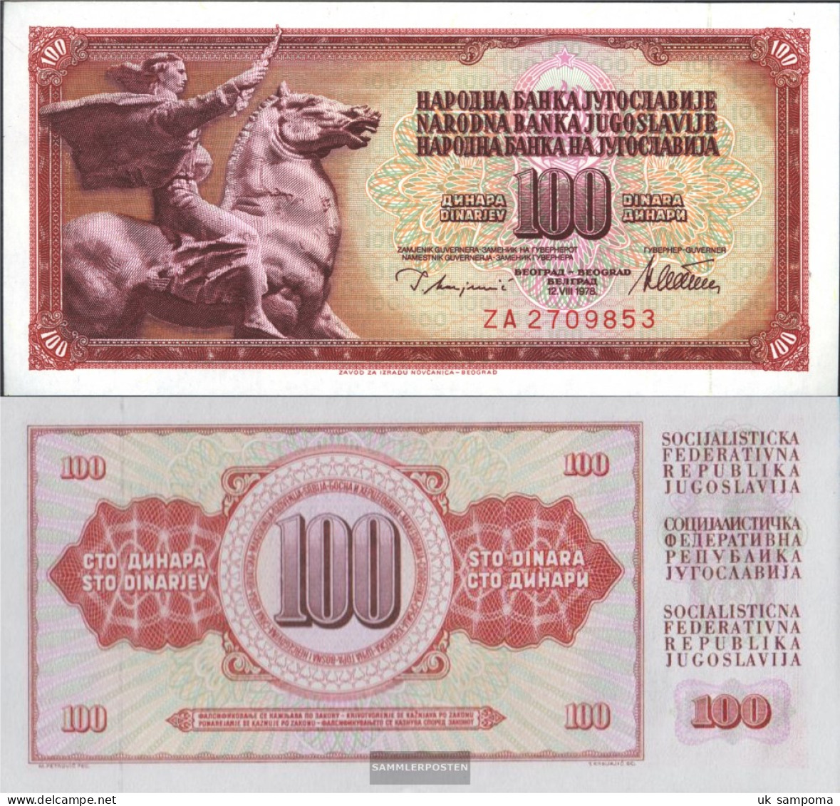Yugoslavia Pick-number: 90a Uncirculated 1978 100 Dinara - Yugoslavia