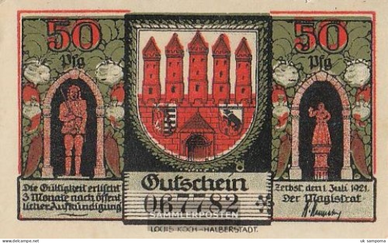 Zerbst/Evidence Notgeld: 1469.2 50 PF Notgeld The City Zerbst/Evidence Uncirculated 1921 50 Pfennig - [11] Local Banknote Issues
