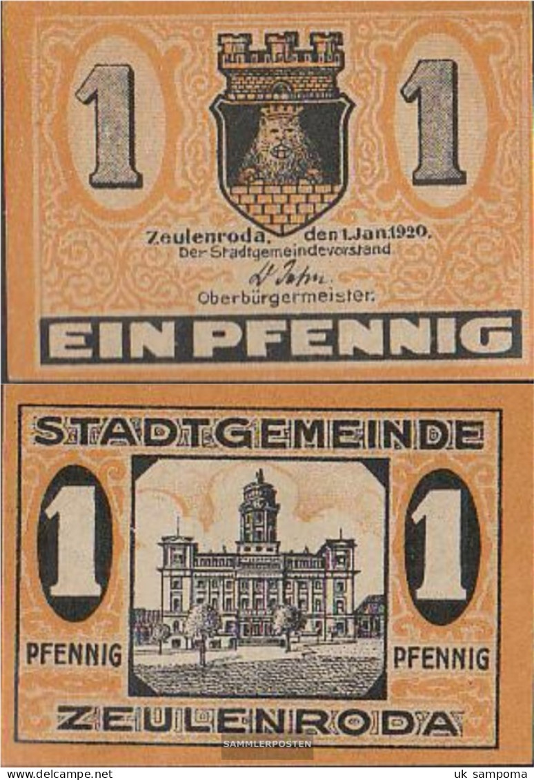 Zeulenroda Notgeld: Notgeld The City Zeulenroda Uncirculated 1920 1 Pfennig Zeulenroda - [11] Local Banknote Issues