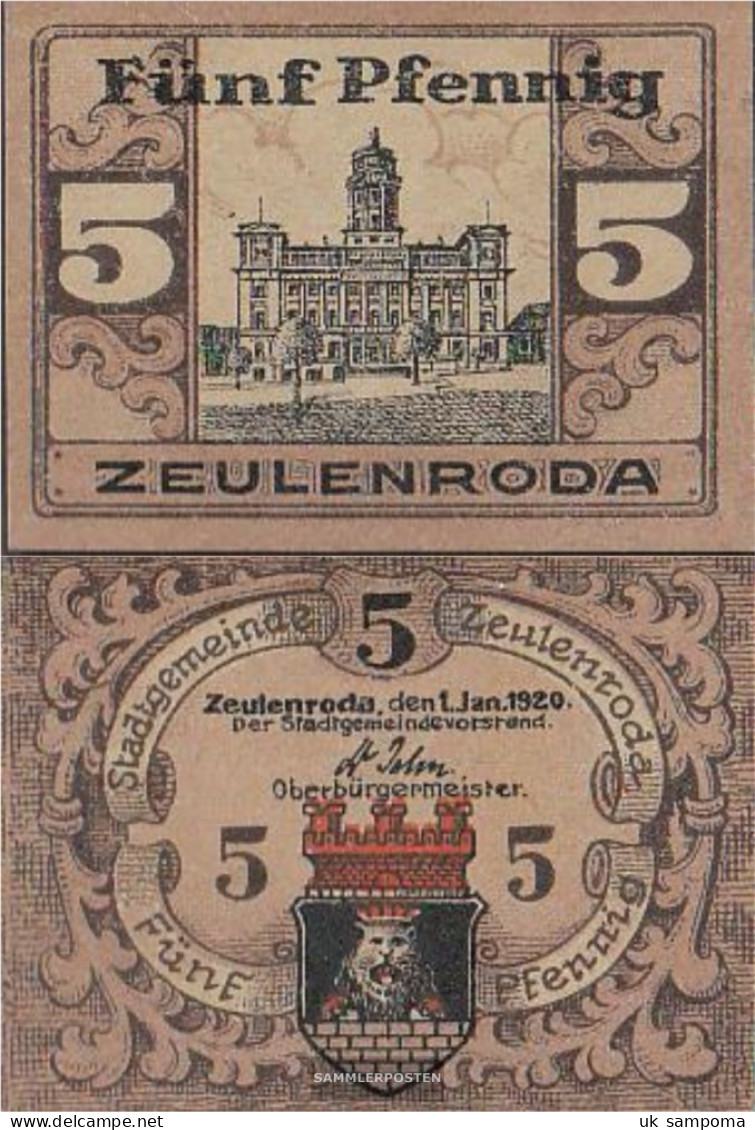 Zeulenroda Notgeld: Notgeld The City Zeulenroda Uncirculated 1920 5 Pfennig Zeulenroda - [11] Local Banknote Issues