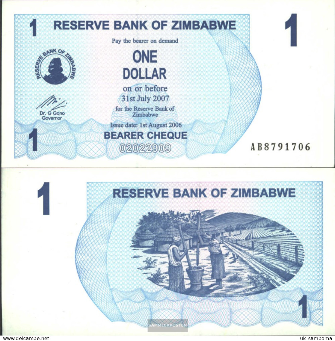 Zimbabwe Pick-number: 37 Uncirculated 2006 1 US Dollars - Simbabwe