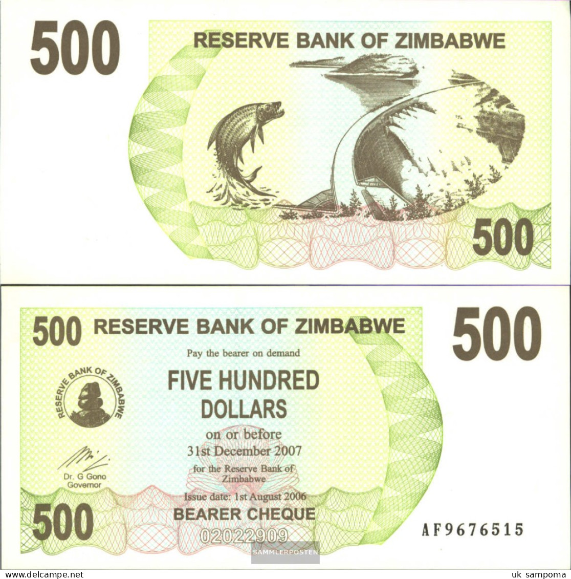 Zimbabwe Pick-number: 43 Uncirculated 2006 500 Dollars - Simbabwe