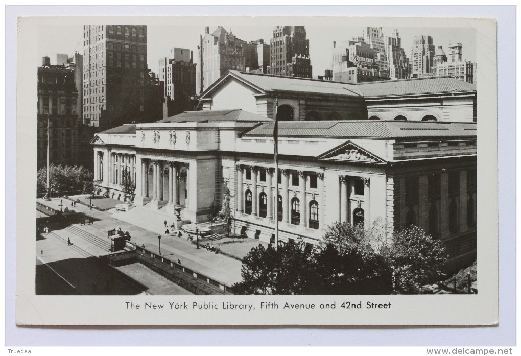 The New York Public Library, Fifth Avenue And 42nd Street, Real Photo Postcard RPPC, 1954 - Andere Monumenten & Gebouwen