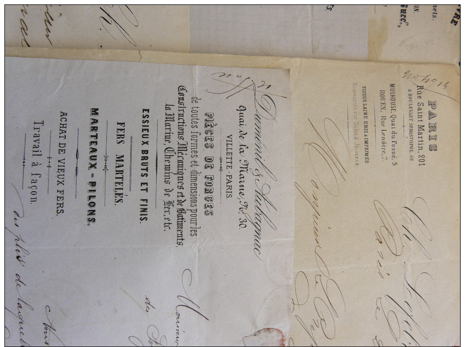 Lot 5 Lettre Manuscrit Fonderie Cuivre Broquin Chaussure Rivée Latour Lefebvre Dumenil  1867 - 1869 Forge - Manuscripts