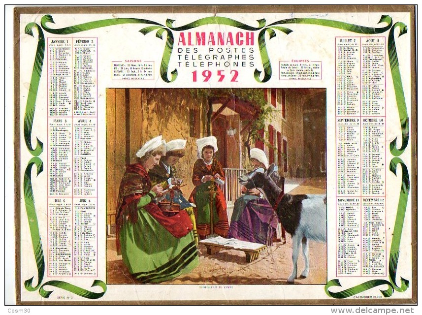 CALENDRIER GF 1952 - Dentelières De L' Isère - Imp Oller - Grand Format : 1941-60