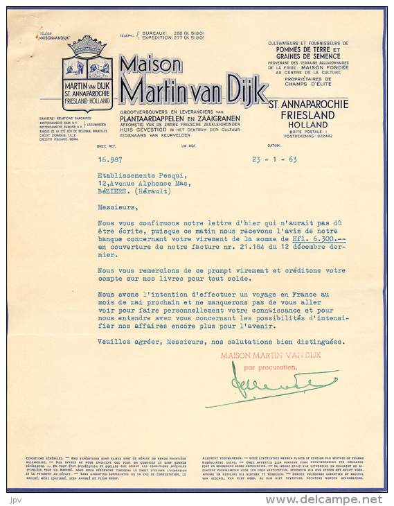 FACTURE LETTRE : HOLLANDE . ST ANNAPAROCHIE . FRIESLAND . MAISON MARTIN VAN DIJK . 1963 . - Niederlande