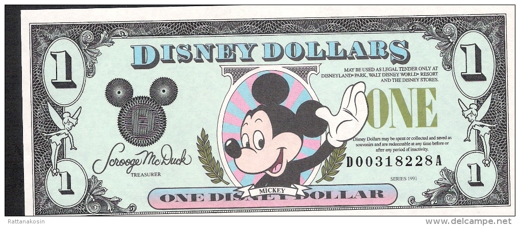 U.S.A. DISNEY 1 DOLLAR   1991   UNC. - Andere & Zonder Classificatie