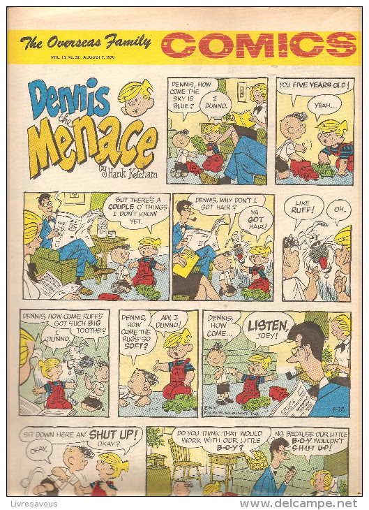 Dennis The Menace By Hank Ketcham The Overseas Jamilly Comics Vol 13 N°37 Du 7 August 1970 - Fumetti Giornali