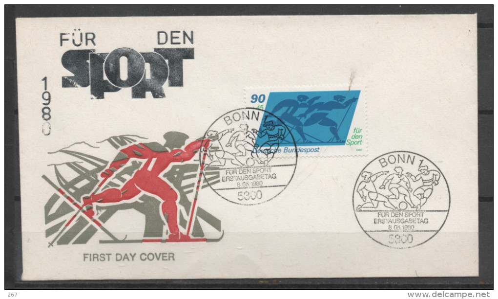ALLEMAGNE  FDC   1980  Football Soccer Fussball  Ski De Fond Pour Le Sport - Briefe U. Dokumente