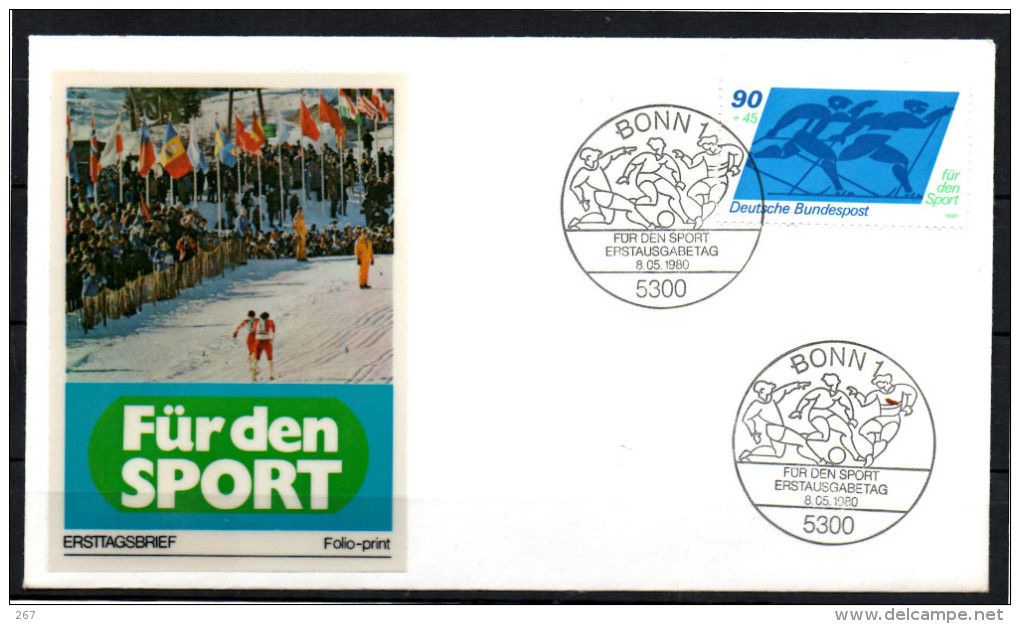 ALLEMAGNE  FDC   1980  Football Soccer Fussball  Ski De Fond Pour Le Sport - Lettres & Documents