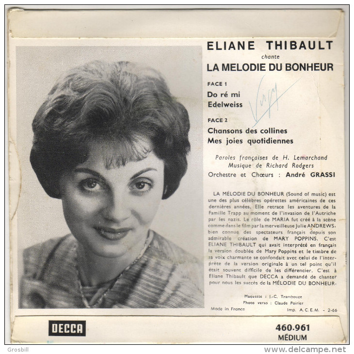 Eliane THIBAULT : La Mélodie Du Bonheur : Do Ré Mi / Eledelweiss / Chansons Des Collines / Mes Joies Quotidiennes (EP) - Other - French Music