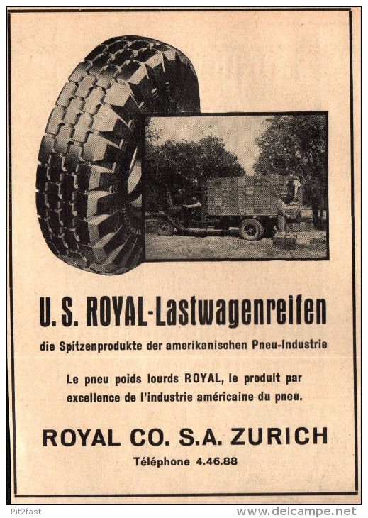 Original Werbung - 1939 - U.S. Royal Lastwagenreifen , Royal Co. In Zürich !!! - 1939-45