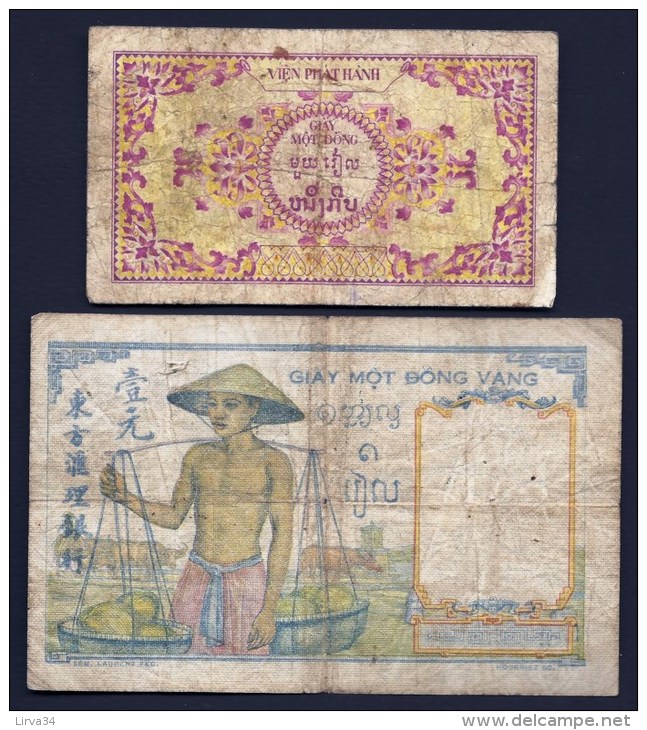 LOT 2 BILLETS INDOCHINE + INSTITUT D'ÉMISSION DES ETATS CU CAMBODGE...-1 PIASTRE- 2 SCANS - Indochina