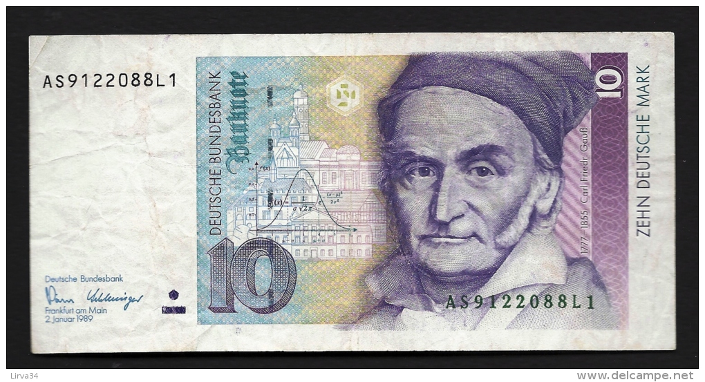 BILLET ALLEMAGNE BUNDESBANK 10 MARK- EN BON ÉTAT ENERAL AVEC QUELQUES FROISSURES- 2 SCANS - 10 DM