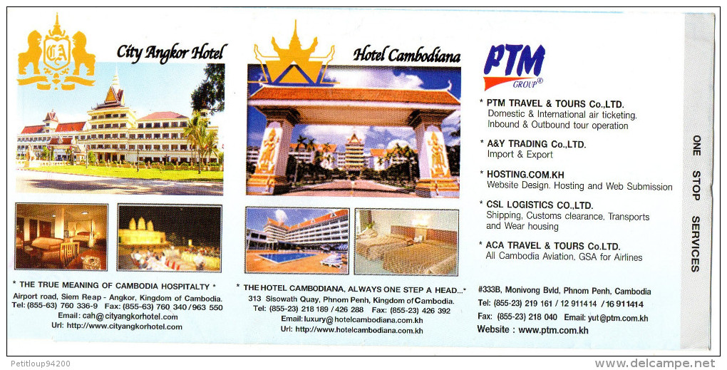 POCHETTE *TICKETS TRANSPORT * DOCUMENTS VOYAGE Aviation Commerciale PTM Travel & Tours ANGKOR VAT  CAMBODGE - Tickets