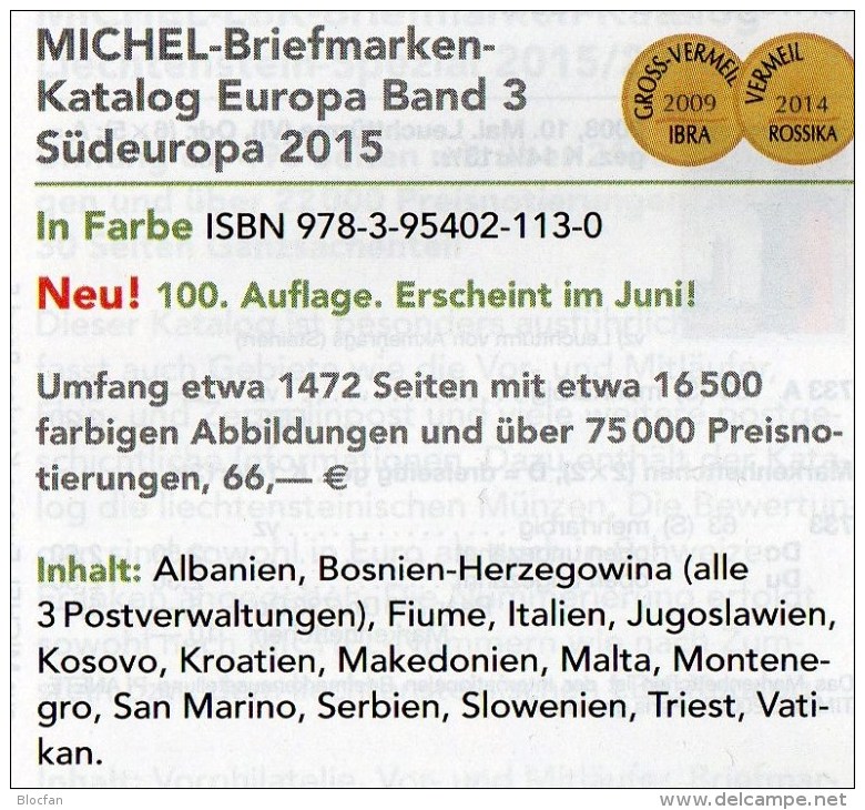MICHEL Mittel-/Süd-Europa Katalog 2015/2016 neu 132€ part 1+3 A UN CH Genf Wien CZ CSR HU Italy Fiume Jugoslavia Vatikan
