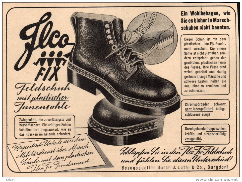 Original Werbung - 1939 - ILCO - Marschschuhe , J. Lüthi & Co. In Burgdorf , Armee !!! - 1939-45