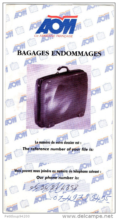 POCHETTE INCIDENT BAGAGE  Aviation Commerciale   AOM - Tickets