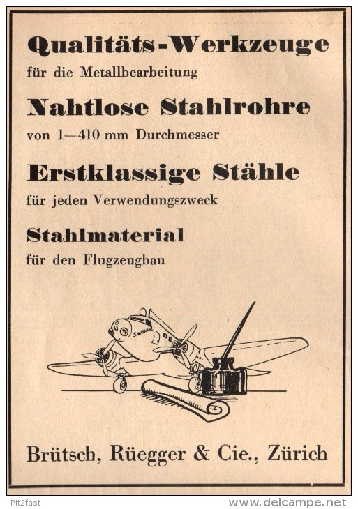 Original Werbung - 1939 - Flugzeugbau , Brütsch , Rüegger & Cie. In Zürich , Flugzeug !!! - Aviazione