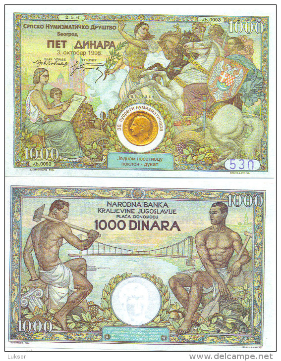 PHANTASY BANKNOTE 1000 DINARA - 1998 YEAR Numizmatics Tikets - Serbien