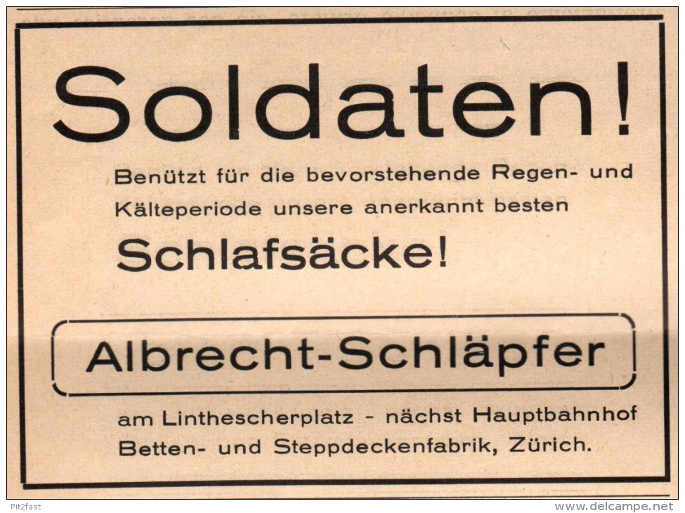 Original Werbung - 1939 - Soldaten , Schlafsäcke , Albrecht-Schläpfer , Schlafsack !!! - 1939-45