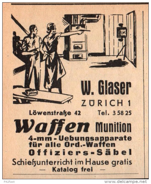 Original Werbung - 1939 - Waffen Und Munition , W. Glaser In Zürich , Offiziers-Säbel !!! - 1939-45