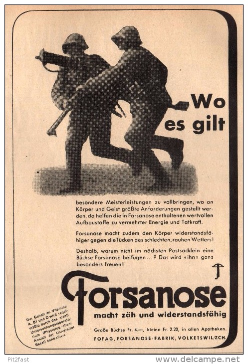 Original Werbung - 1939 - Forsanose , Volketswil / Zürich !!! - 1939-45