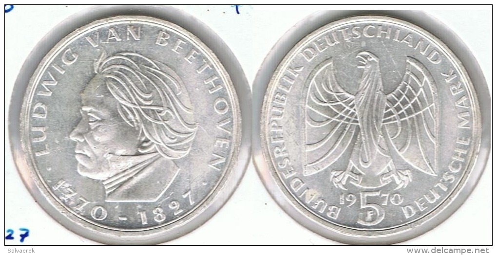 ALEMANIA 5 DEUTSCHE MARK F BEETHOVEN 1970 PLATA SILVER D2 - Other & Unclassified