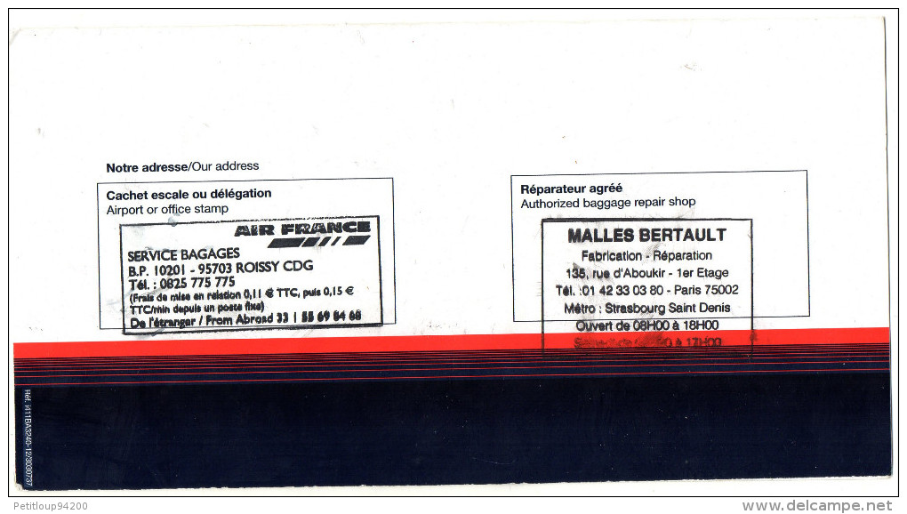 POCHETTE INCIDENT BAGAGE   Aviation Commerciale   AIR FRANCE - Tickets