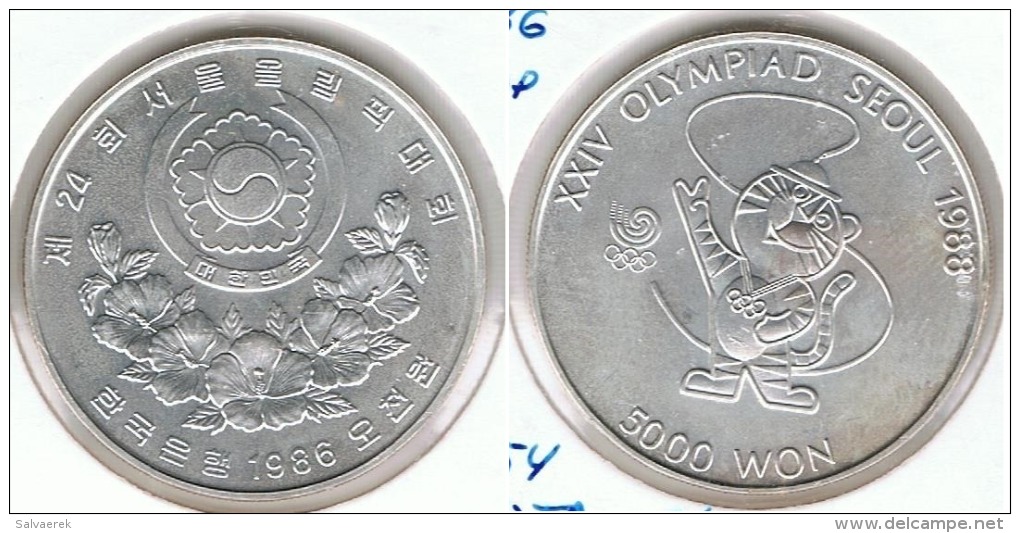 COREA 5000 WON OLIMPIADA SEOUL MASCOTA  1986 PLATA SILVER D47 - Corée Du Sud