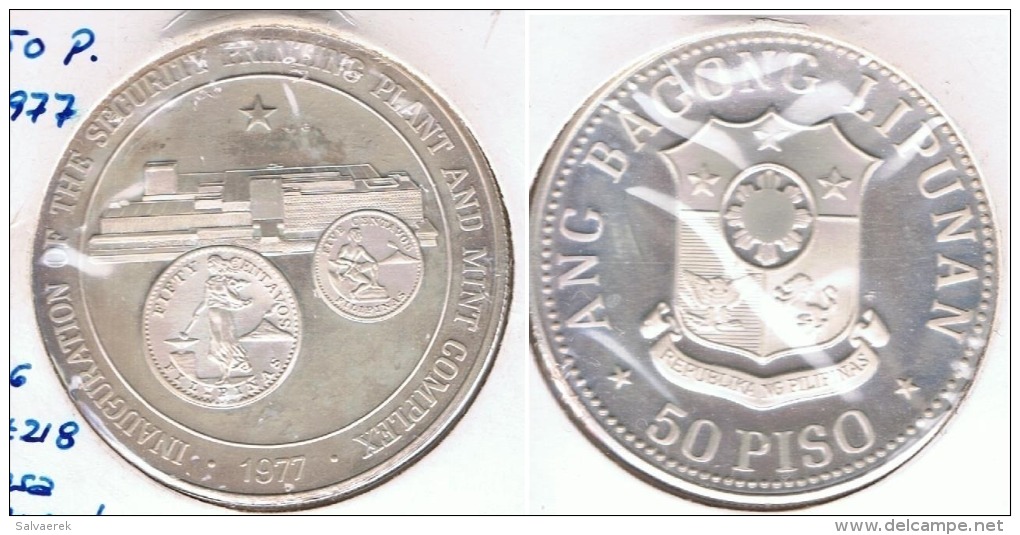 FILIPINAS 50 PISO CASA MONEDA 1977 PLATA SILVER - Filippine